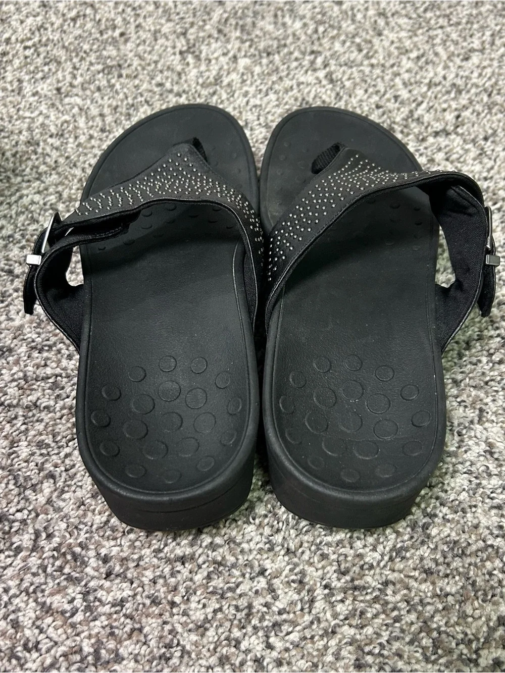 Vionic NAPLES Sandal Wedge Rhinestones Black Slip On Thong Comfort Glam Womens 9